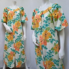 VTG 60/70s GILEAD Flower Power Snap Front Lounge Maxi Hostess DRESS - Size M