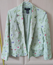 Qvc Dialogue Ladies Green Floral Embroidered Smart Jacket Size M