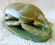 Egyptian Scarab Beetle with Detailed Carved Hieroglyphics Solid Marble 4.25"