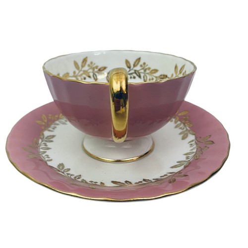 Aynsley Signed D.JONES Cup & Saucer Set ORCHARD FRUIT Pink w Gilt Floral Garland - Picture 8 of 22