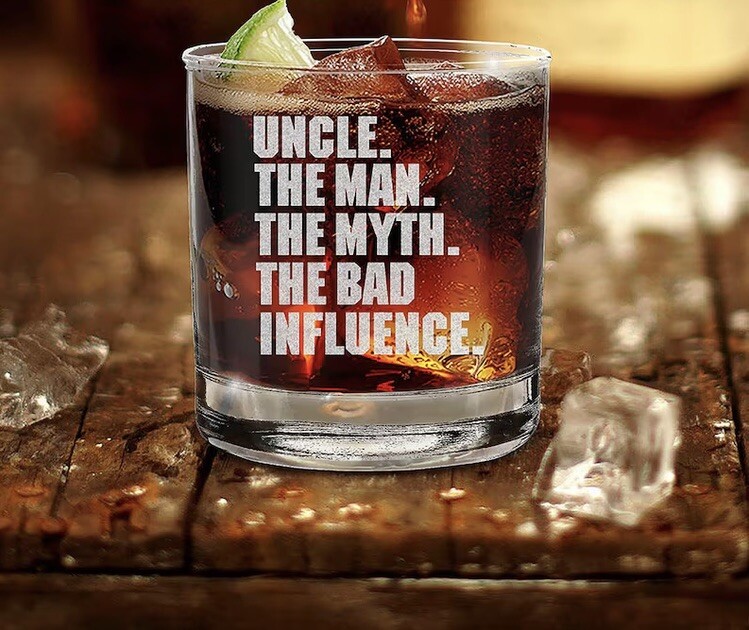 UNCLE- The Man The Myth The Bad Influence Whisky Glass Uncle Gift.-image