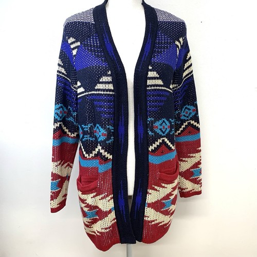 Forever 21 Open Cardigan Woman Medium Southwestern Print Pockets Boho Cozy - Picture 2 of 11
