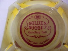 Vtg Golden Nugget Gambling Hall Downtown Red Face Las Vegas Ashtray Amber Glass
