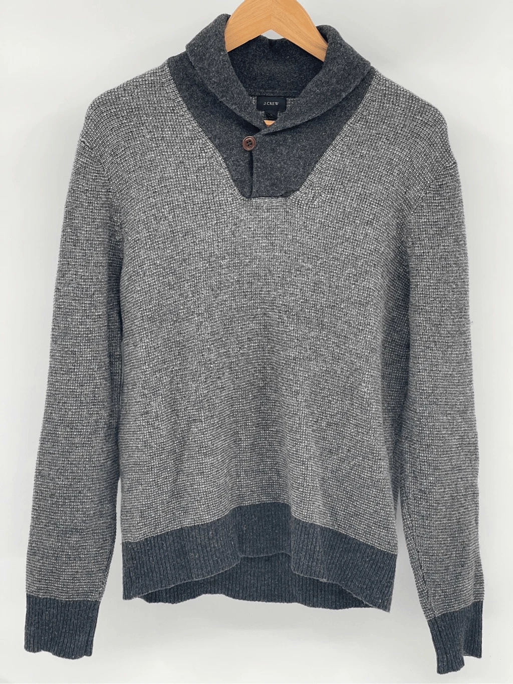 J. Crew Sweater Men Size Large Gray Wool Shawl Collar Button Pullover
