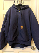 Carhartt Men's Blue Hooded Lined Zip-Up Work Jacket Loose Fit Size 3XL