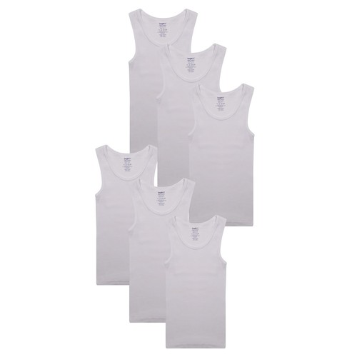 Buyless Fashion Boys Scoop Neck Undershirts Tagless Tank Top White (6 Pack) - Picture 2 of 56