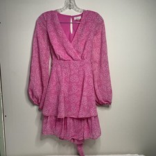 Japna Women’s Pink Ruffle Dress Long Sleeve Tie Back Tea Party Coquette Small