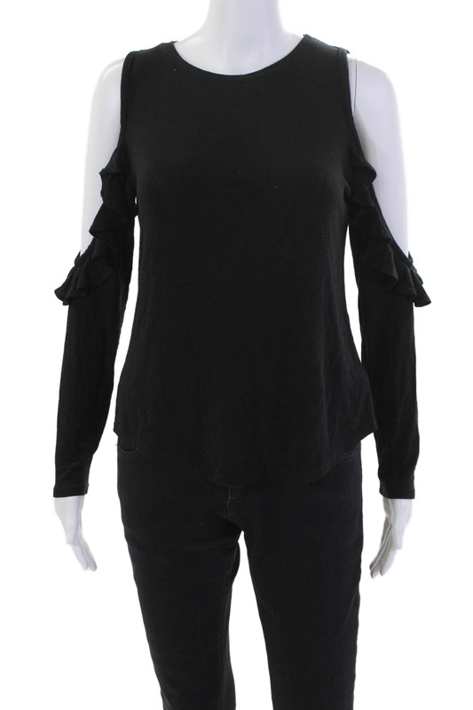 Generation Love Womens Long Sleeve Cold Shoulder Knit Shirt Black Extra Small