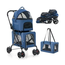 PETSITE Double Dog Stroller, Foldable 3-in-1 4 Wheels Cat Pet Stroller with 2...