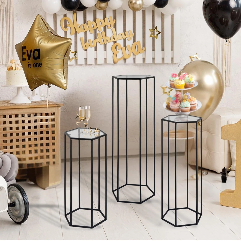 Soporte de flores hexagonal negro para plantas 5 piezas para fiesta, pedestal alto de metal... Foto 3 de 4