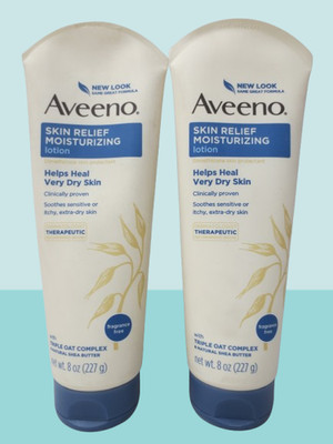 AVEENO SKIN RELIEF MOISTURIZING LOTION HELPS HEAL VERY DRY SKIN 8 OZ - LOT OF 2