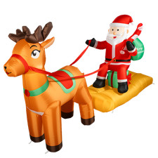 7FT Long Christmas Inflatable Santa Claus On Sleigh With Reindeer LED Blow Up