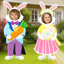 2 Pcs Easter Bunny Face Yard Signs Large Easter Yard Signs Waterproof Easter Egg
