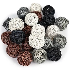 24PCS Brown Rattan Balls for Bowl Centerpiece, 2" Wicker Orbs Vase Decor