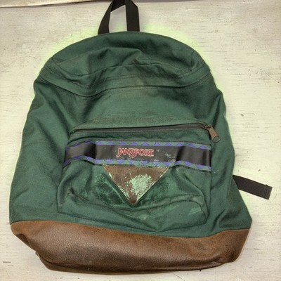 Vintage 90s Jansport Aztec Southwest Backpack Leather Bottom Day Pack - Green