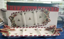 Fitz and Floyd Christmas Yuletide Holidays 3 Section Serving Tray Platter
