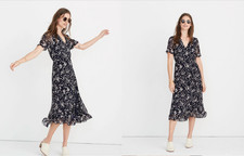 Madewell XL UK 16 Ruffle Edge Wrap Dress Chiffon Drifting Petals Midi Length