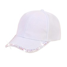 Shiny Rhinestone Brim Baseball Cap for Women Girls Bling Hats One Size, White