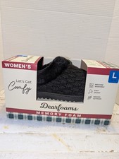 New Dearfoams Womens Large Size 9-10 Memory Foam Indoor Outdoor Slippers Black