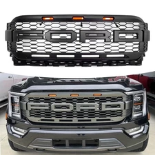 For 2021-2023 FORD F150 Grille Raptor style Front Bumper Grill W/LED Matte Black