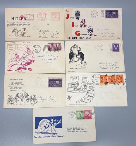 WWII U.S. Anti Hitler Stamped Addressed Propaganda Envelopes 1941-1945, Lot of 7