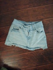 Celebrity Pink Mini Denim Jean Skirt Raw Hem Stretch Blue Size 7 Vintage