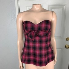 Trina Tuck Shirt 4 Plaid Wool Tube Top Women's Bow Strapless Party I4-27