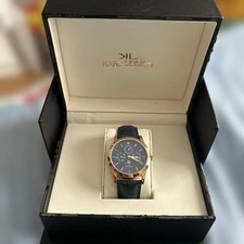 KARL LEIMON Navy Analog Watch Quartz Blue Leather Strap For Ages 14+