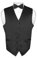 Men's Dress Vest  BowTie Solid BLACK Color Bow Tie Set for Suit or Large Black