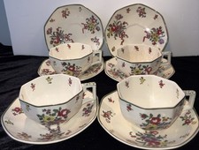 4 Sets Old Leeds Spray Royal Daulton Cups And Saucers And 2 Extra Saucers