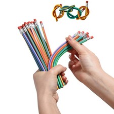 40PCS Colorful Stripe Flexible Bendable Pencils with Erasers for Kids