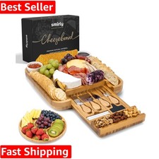 Charcuterie Large Bamboo Cheese Board Set for Serving - House Warming Gifts f...