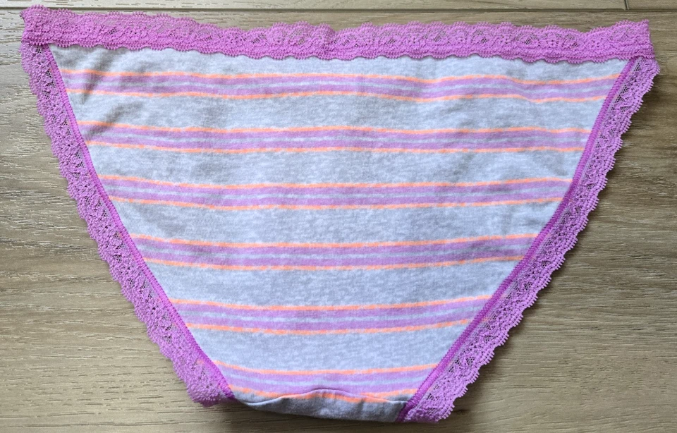 Bragas de bikini vintage Victoria's Secret a rayas de algodón de encaje de cuerda baja lazos S Foto 2 de 3