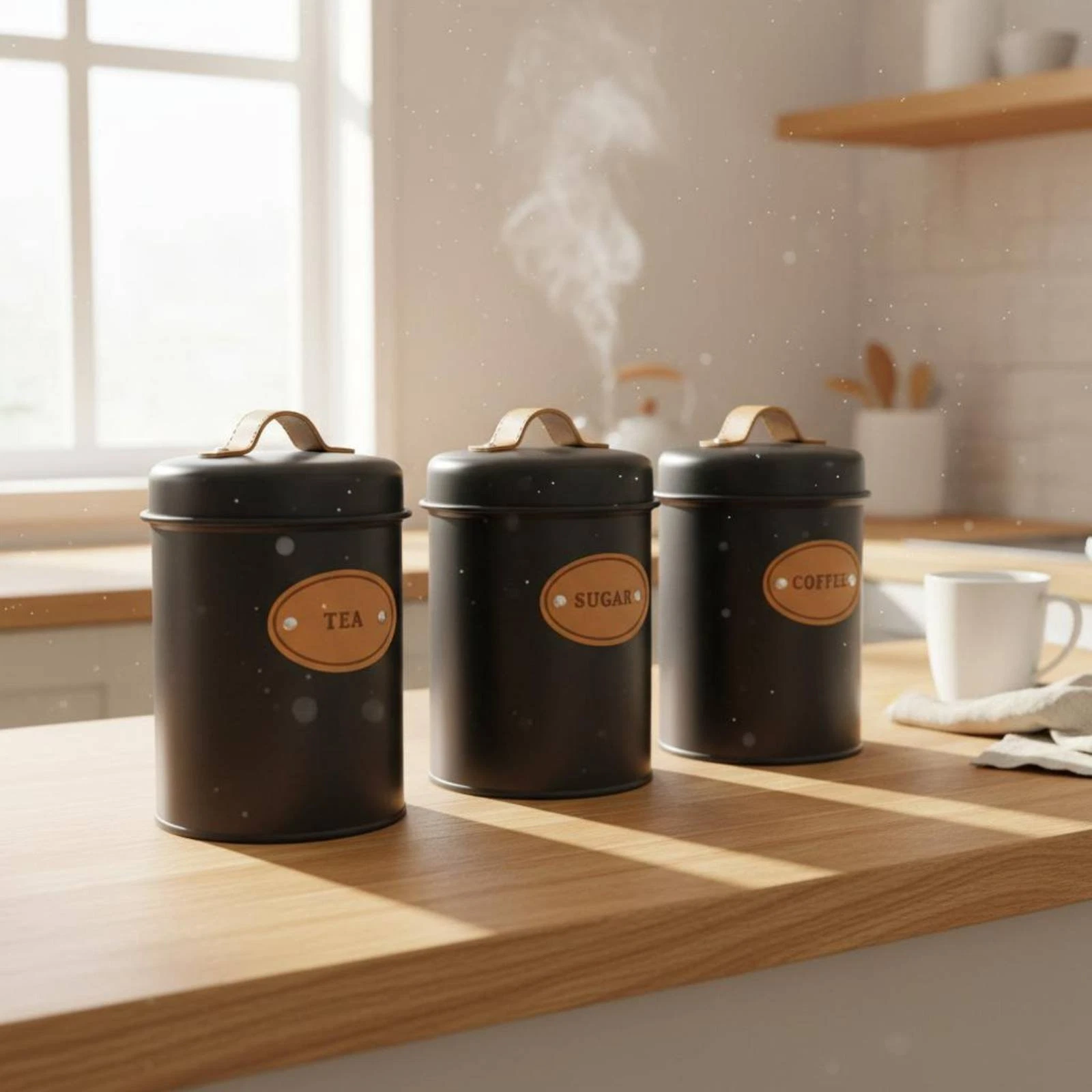3 Pieces Airtight Canister Set Nordic Design Metal Food Storage Jar Reusable