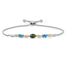 925 Silver and 10K Yellow Gold Tourmaline Green Mystic Topaz and Swiss Blue