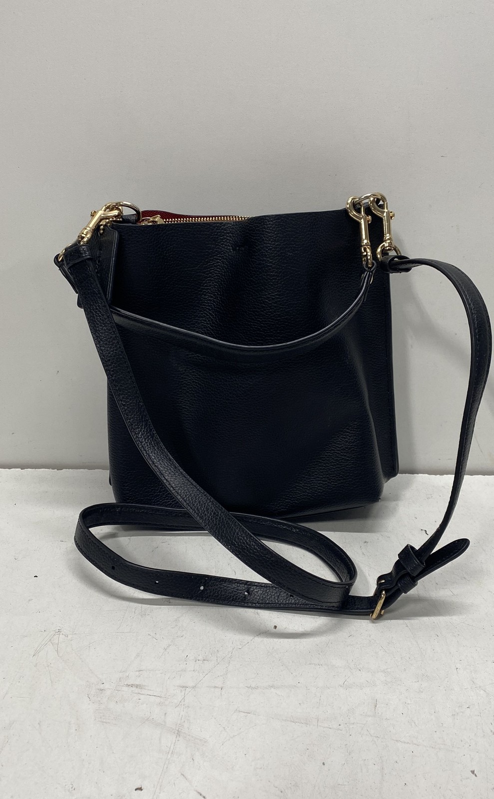 Coach Black Solid Leather Gold Zip Crossbody Purse - image 2
