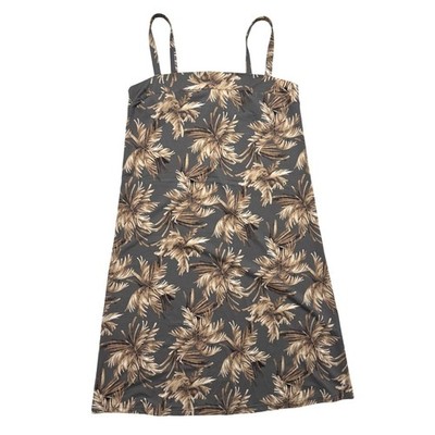 Mare Blu Saint Tropez Dress Medium Gray Brown Palm Leaf Tropical Mini Sleeveless