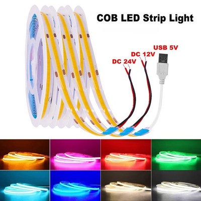 COB LED Strip Light Flexible Tape Lights Home DIY Lighting Warm White 5V 12V 24V