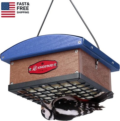 Upgraded Upside down Double Suet Feeder with Metal Weatherproof Roof, Squirrel-P