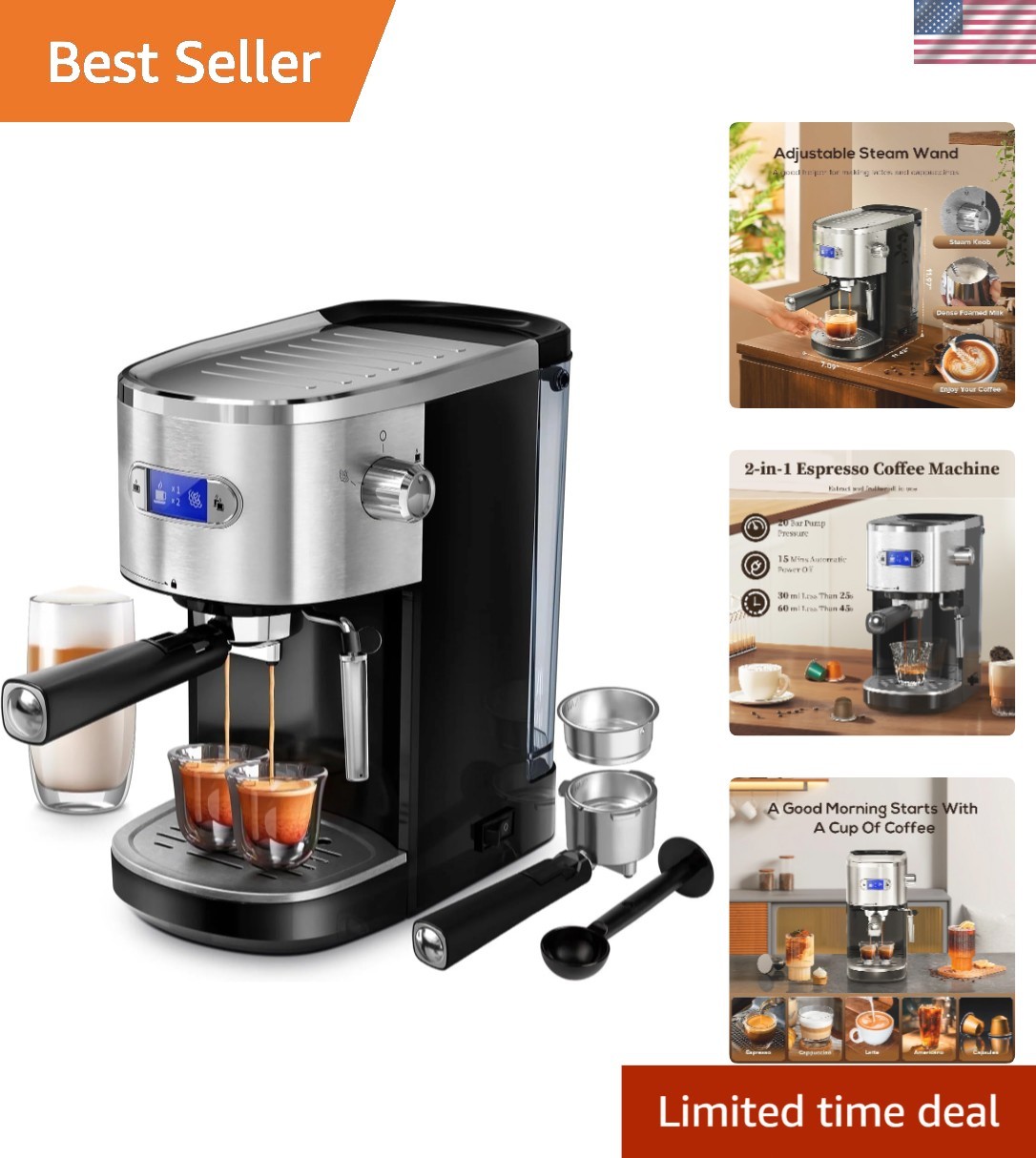 Steam Wand Cappuccino Latte Portable Black