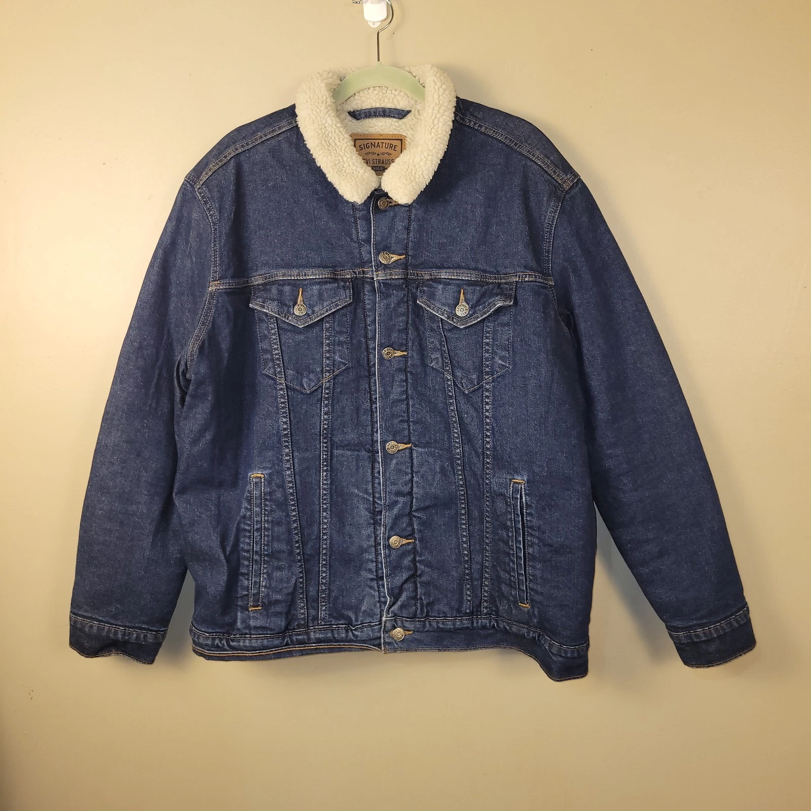 Levi's Vintage Indigo Denim Sherpa Jean Jacket Men's Sz XL Dark Blue