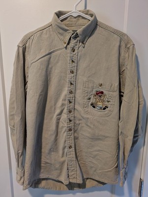 Vintage Three Rivers Tan Button-Up Shirt Honey Bear Bees Embroidered - Size S