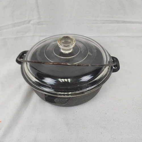 Wagner's 1891 Original Cast Iron 2 Qt Bean Pot Made in USA w glass lid