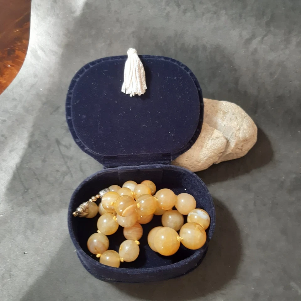 Collana Vintage in pietra naturale (Calcite Gialla Burrattata). Cofanetto con Ag - Immagine 3 di 4