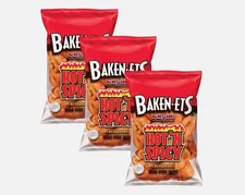 Baken-Ets Fried Pork Skins, Hot N Spicy Chicharrones, 4 Ounce Bags ( Pack of 3 )