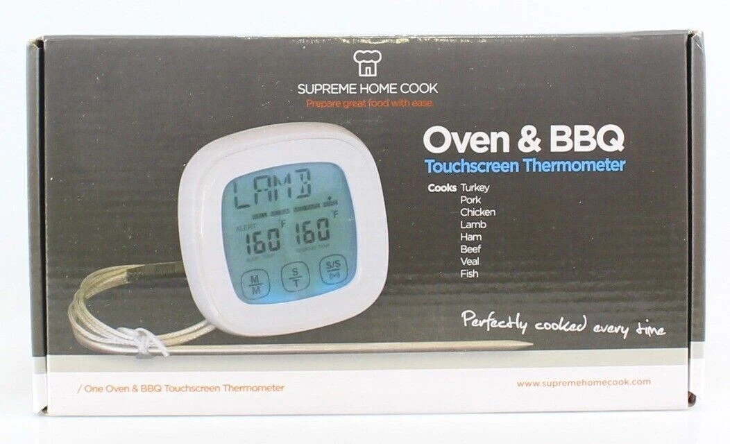 Supreme Home Cook Oven & Bbq Touchscreen Thermometer White With Blue Display