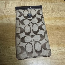 Coach Signature C Khaki Mahogany Canvas Eyeglass Case Tech Sleeve Pouch