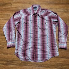 Vintage Wrangler Stripe Pearl Snap Shirt 18-35 Western Cowboy Cut USA Pocket Tee