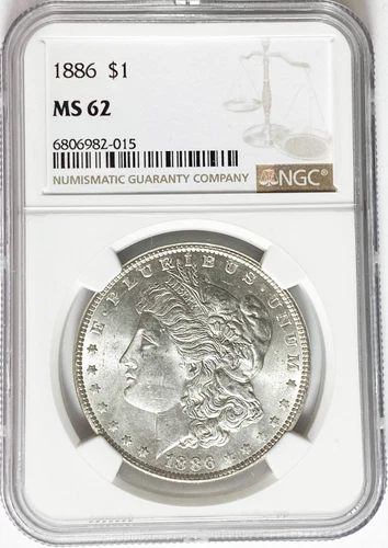 1886 $1 Morgan Silver Dollar MS62 NGC Uncirculated Philadelphia
