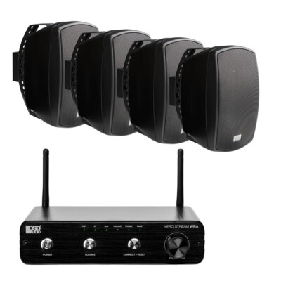 Outdoor Audio Bundle: App-Controlled Amplifier w/ 2 Pairs of 4'' Black Speakers